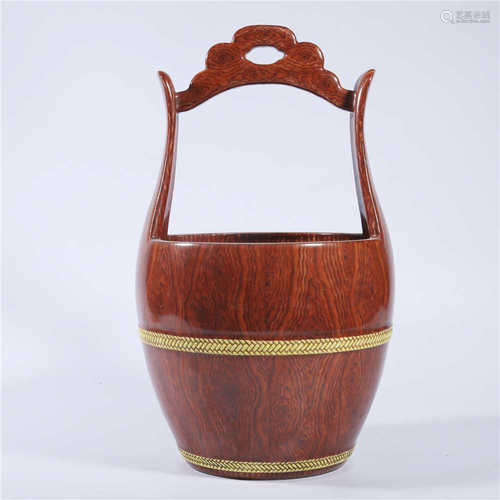 Qing Dynasty Yongzheng imitation wood grain porcelain barrel