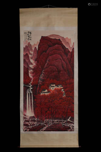 LI KERAN: INK AND COLOR ON PAPER PAINTING 'LANDSCAPE SCENERY'