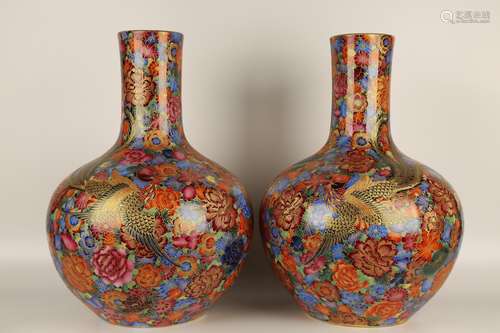 QING DYNASTY QIANLONG PERIOD-GILT ENAMEL FULL FLOWERS BOTTLE VASE