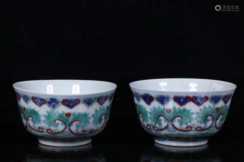 PAIR OF DOUCAI 'FLOWERS AND RUYI' CUPS