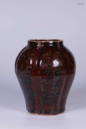 BROWN GLAZED AND IMPRESSED 'FLOWERS' LOBED VASE