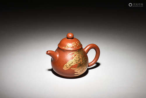 YIXING ZISHA GILT 'FLOWERS' TEAPOT