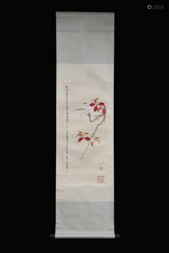 ZHANG DAQIAN: INK AND COLOR ON PAPER PAINTING 'FLOWERS AND BIRDS'