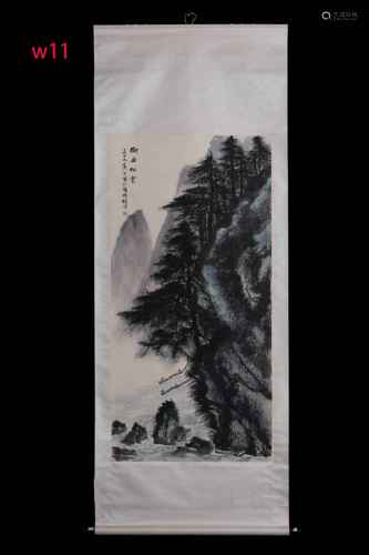 LI XIONGCAI: INK AND COLOR ON PAPER PAINTING 'MOUNTAIN SCENERY'