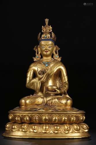 GILT BRONZE CAST 'PADMASAMBHAVA' SEATED FIGURE