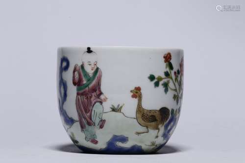 FAMILLE ROSE 'CHILDREN AND CALLIGRAPHY' CUP