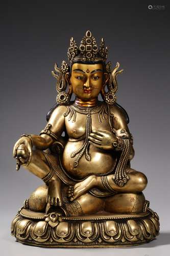 GILT BRONZE CAST 'YELLOW JAMBHALA' SEATED FIGURE