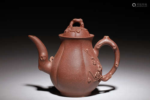 YIXING ZISHA LOBED 'PLUM FLOWERS' TEAPOT