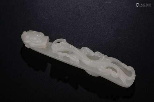 HETIAN WHITE JADE CARVED DRAGON BELT HOOK