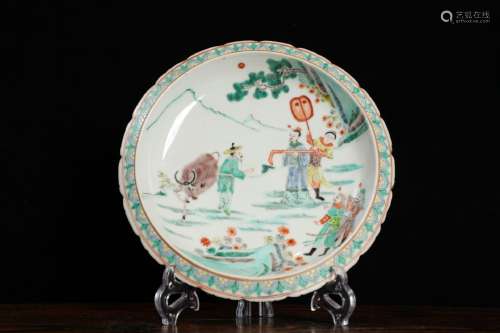 QING DYNASTY KANGXI PERIOD-FAMILLE ROSE FIGURE STORY MOTIF PLATE
