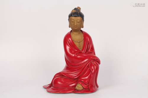 QING DYNASTY QIANLONG PERIOD-RED GLAZING GILT BUDDHA STATUE