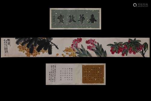 QI BAISHI: INK AND COLOR ON PAPER HORIZONTAL HAND SCROLL 'FRUITS'