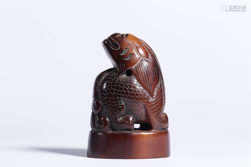 OX HORN CARVED 'MYTHICAL BEAST' STAMP SEAL