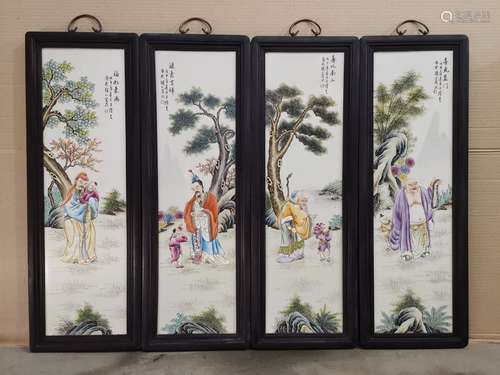 FAMILLE ROSE LONGEVITY BUDDHAS PLAQUE SET