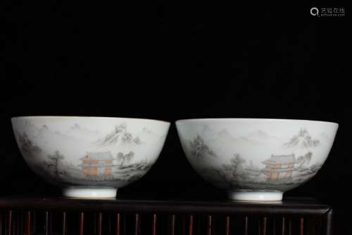 QING DYNASTY QIANLONG PERIOD-GRISAILLE LANDSCAPE BOWL