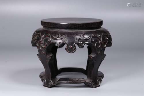 ZITAN WOOD CARVED FOUR-LEGGED SMALL ROUND STAND
