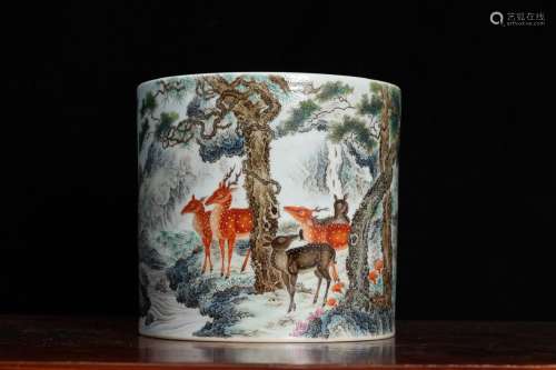 QING DYNASTY QIANLONG PERIOD-FAMILLE ROSE DEER IN FOREST PEN BOX