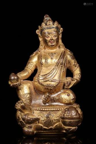 GILT BRONZE CAST 'YELLOW JAMBHALA' SEATED FIGURE