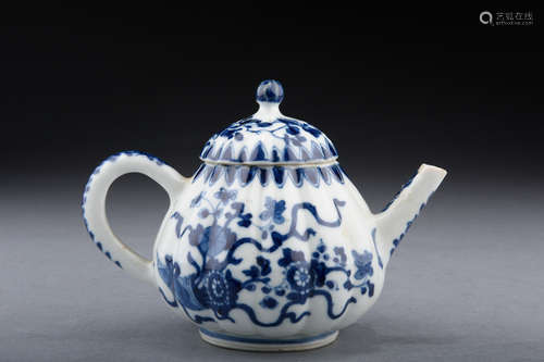 BLUE AND WHITE LOBED TEAPOT