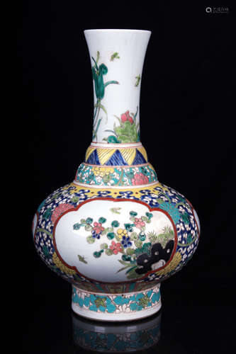 FAMILLE ROSE AND OPEN MEDALLION 'FLOWERS AND BIRDS' VASE