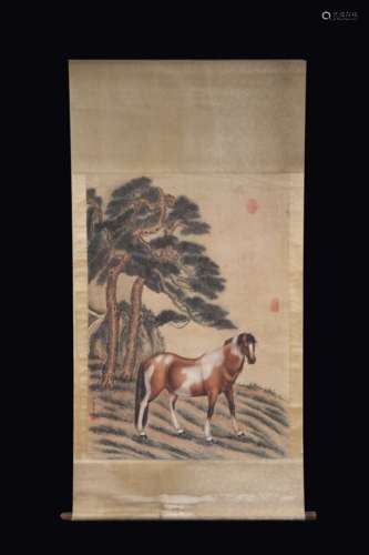 LANG SHINING: INK AND COLOR ON SILK PAINTING 'HORSE'