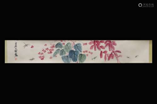 QI BAISHI: INK AND COLOR ON PAPER HORIZONTAL SCROLL 'INSECTS AND FLOWERS'