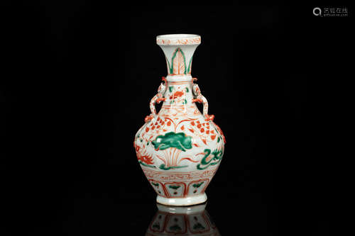 WUCAI OCTAGONAL 'POND SCENERY' VASE