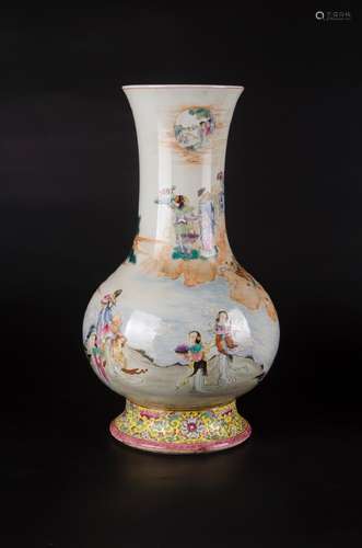 QING DYNASTY QIANLONG PERIOD-FAMILLE ROSE FIGURE STORY MOTIF VASE