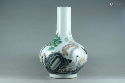 QING DYNASTY QIANLONG PERIOD--FAMILLE ROSE BIRD FLOWER VASE