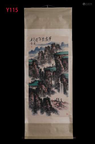 SHI LUHUA: INK AND COLOR ON PAPER PAINTING 'LANDSCAPE SCENERY'