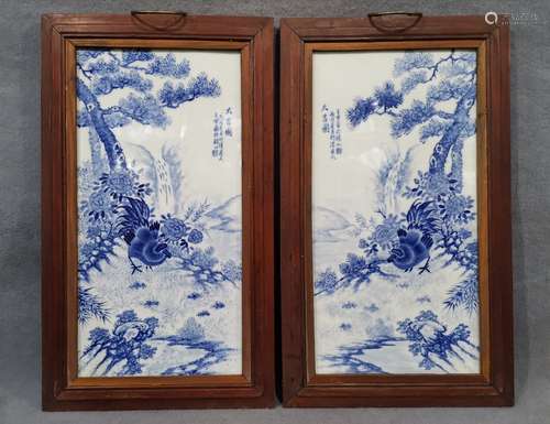 BLUE WHITE AUSPICIOUS CHICKEN PLAQUE SET