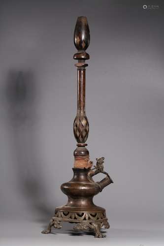 BRONZE CAST 'MYTHICAL BEAST' TRIPOD LANTERN