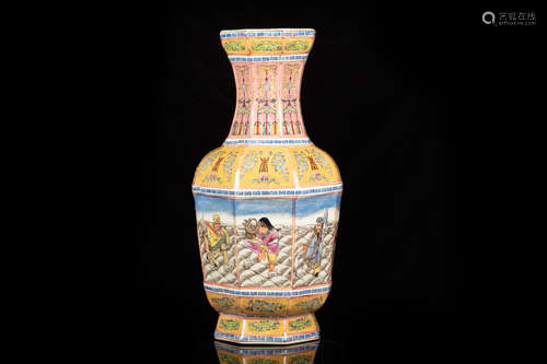 FAMILLE ROSE 'EIGHT IMMORTALS' OCTAGONAL VASE