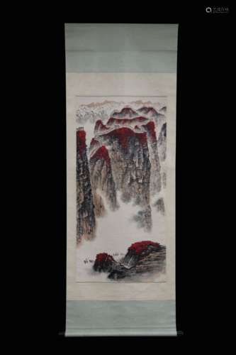 QIAN SONGYAN: INK AND COLOR ON PAPER PAINTING 'LANDSCAPE SCENERY'