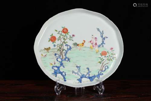 LATE QING DYNASTY-FAMILLE ROSE KIDS PLAYING WITH CHICKEN PLATE