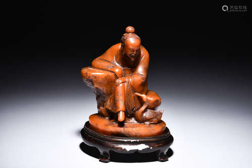 SHOUSHAN SOAPSTONE CARVED WANG XIZHI FIGURE