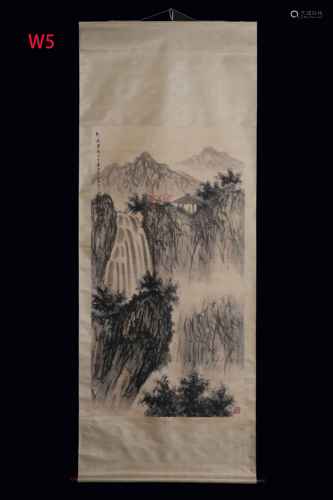 FU BAOSHI: INK AND COLOR ON PAPER PAINTING 'MOUNTAIN SCENERY'