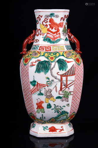 WUCAI OPEN MEDALLION 'CHILDREN' VASE