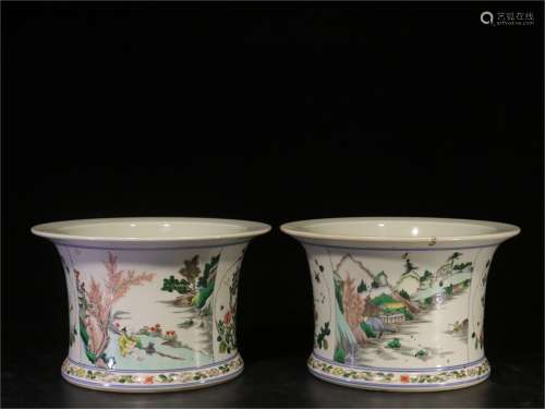 A Pair of Chinese Dou-Cai Porcelain Flower Pots