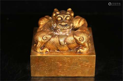 A Chinese Gilt Bronze Seal