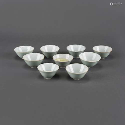 LOT OF 9, A GROUP OF CELADON GLAZED CUPS