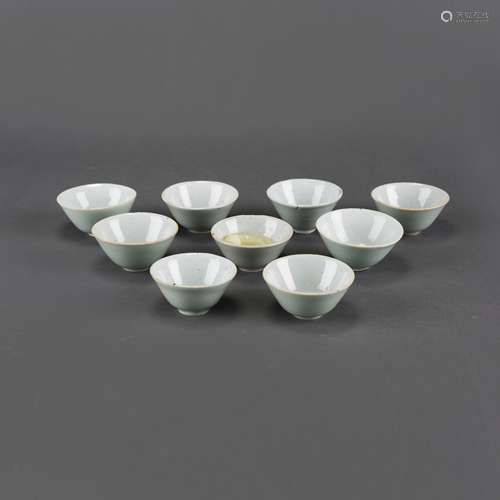 LOT OF 9, A GROUP OF CELADON GLAZED CUPS