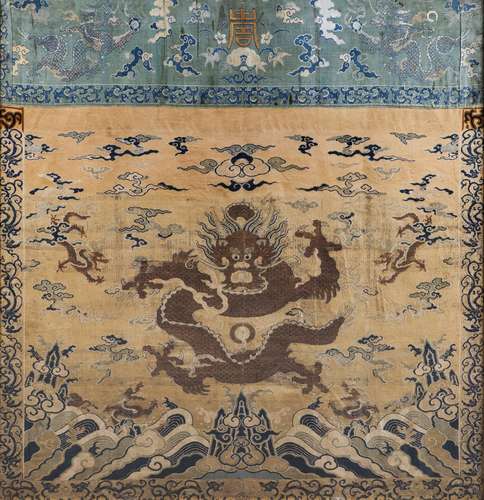 A FRAMED EMBROIDERED SILK DRAGON, QING DYNASTY