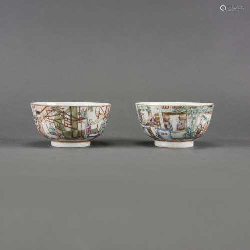 A PAIR OF FAMILLE ROSE BOWL