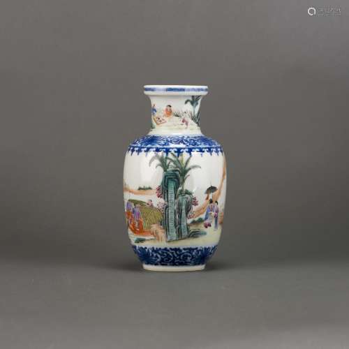A BLUE AND WHITE AND FAMILLE ROSE 'FIGURAL' VASE
