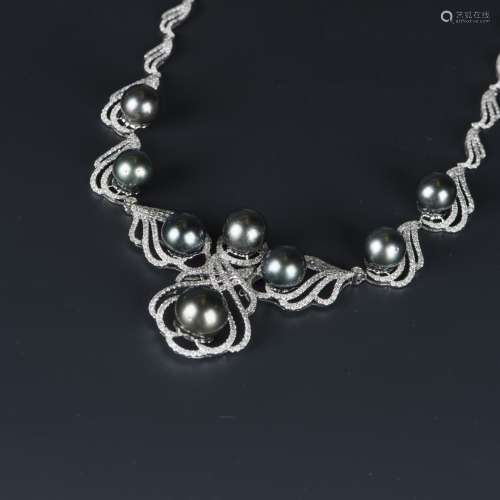 TAHITIAN PEARL & DIAMOND NECKLACE, AIG CERTIFIED