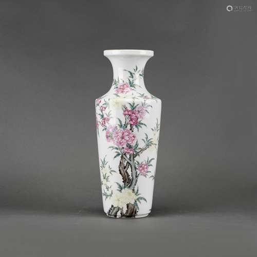 A FAMILLE ROSE 'PEACH BLOSSOM' VASE, QIANLONG MARK