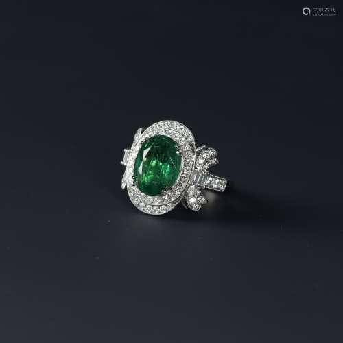 A EMERALD&DIAMOND RING,GIA &GIAL CERTIDIED