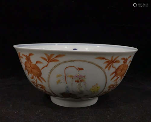 DAOGUANG MARK, CHINESE BLUE & WHITE FAMILLE ROSE BOWL