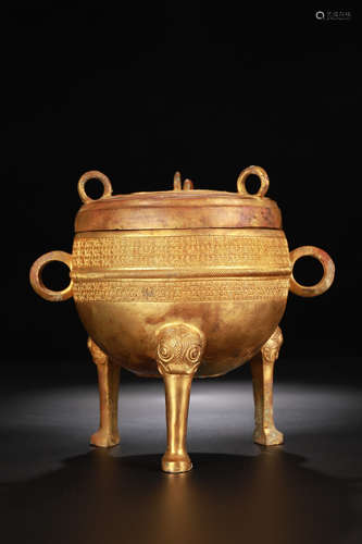 CHINESE GILT BRONZE TRIPOD CENSER